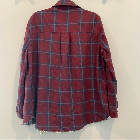 PAPER CRANE Red Plaid Shacket Full Zip Raw Hem Shirt Jacket Medium - Picture 6 of 7